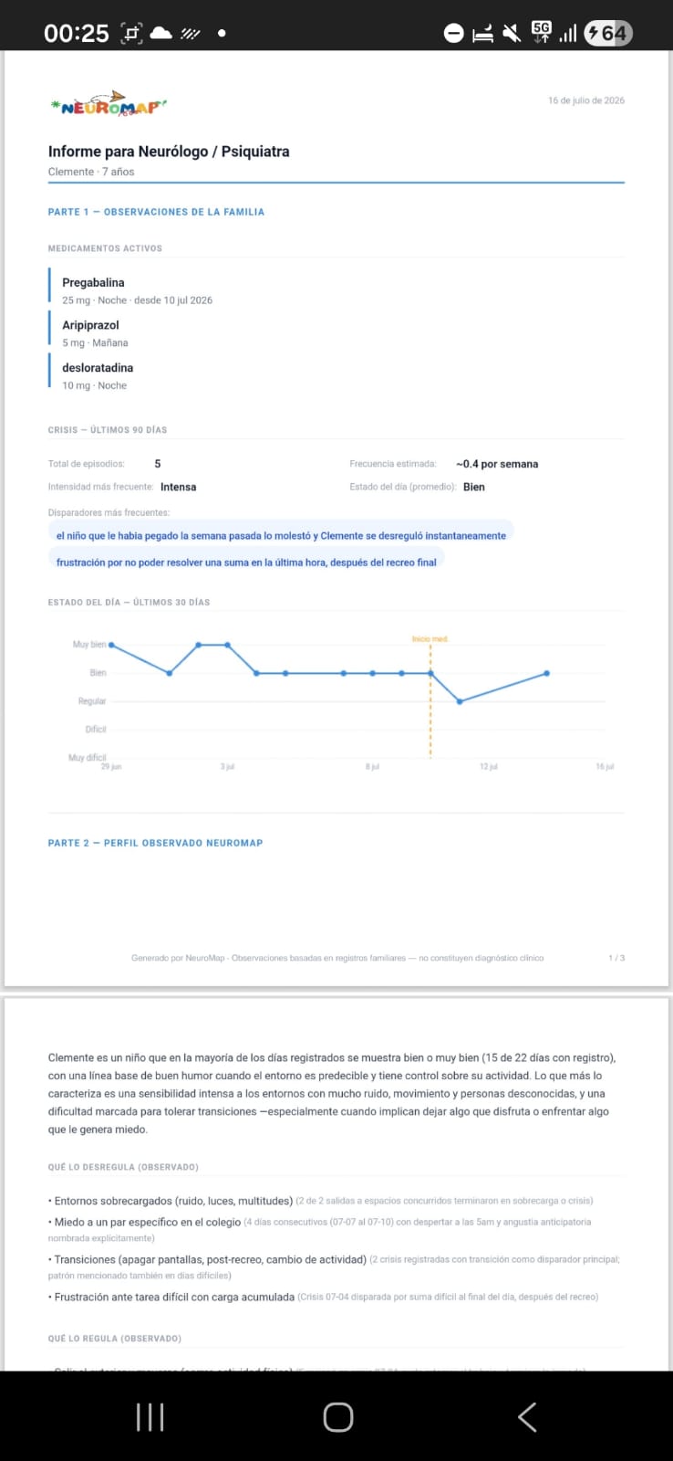 NeuroMap · informe para terapia